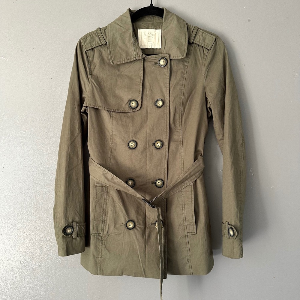 CI SONO LIGHTWEIGHT GREEN TRENCH COAT SIZE SMALL